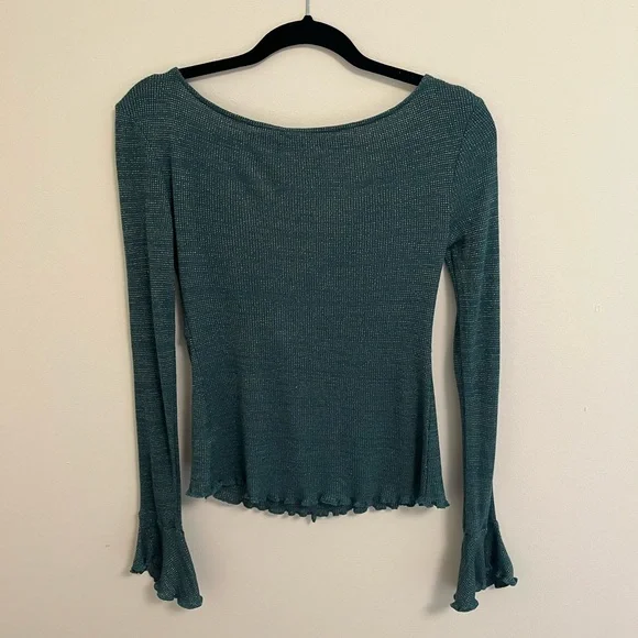 Free People Intimately Free Say When Green and Metallic Long Sleeve Top, S - Picture 8 of 13